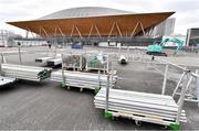 16 October 2019; Construction work continues on the Ariake Gymnastics Centre, Tokyo 2020 Summer Olympic Games venue for gymnastics, during the Tokyo 2nd World Press Briefing venue tour ahead of the 2020 Tokyo Summer Olympic Games. The Tokyo 2020 Games of the XXXII Olympiad take place from Friday 24th July to Sunday 9th August 2020 in Tokyo, Japan, the second Summer Olympics Games to be held in Tokyo, the first being 1964. Photo by Brendan Moran/Sportsfile