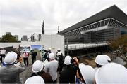 16 October 2019; Members of the media are briefed on the progress of construction at the Tokyo Aquatic Centre, Tokyo 2020 Summer Olympic Games venue for swimming, artistic swimming and diving, during the Tokyo 2nd World Press Briefing venue tour ahead of the 2020 Tokyo Summer Olympic Games. The Tokyo 2020 Games of the XXXII Olympiad take place from Friday 24th July to Sunday 9th August 2020 in Tokyo, Japan, the second Summer Olympics Games to be held in Tokyo, the first being 1964. Photo by Brendan Moran/Sportsfile