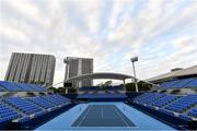16 October 2019; Court No. 1 at the Ariake Tennis Park, Tokyo 2020 Summer Olympic Games venue for tennis, during the Tokyo 2nd World Press Briefing venue tour ahead of the 2020 Tokyo Summer Olympic Games. The Tokyo 2020 Games of the XXXII Olympiad take place from Friday 24th July to Sunday 9th August 2020 in Tokyo, Japan, the second Summer Olympics Games to be held in Tokyo, the first being 1964. Photo by Brendan Moran/Sportsfile