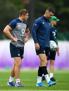 17 October 2019; Jordan Larmour, left, and Rob Kearney during Ireland Rugby squad training in Arcs Urayasu Park in Urayasu, Aichi, Japan. Photo by Ramsey Cardy/Sportsfile