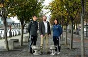 17 October 2019; John Gillick, AIG Head of Sponsorship with Dublin footballer Davy Byrne and Ladies footballer Niamh Collins were welcomed at sponsor AIG Insurance’s head office in Dublin today by employees to mark their recent All-Ireland wins and help launch new celebratory Car and Home Insurance discounts being announced at AIG Head Office, North Wall Quay in Dublin.  Photo by Matt Browne/Sportsfile