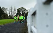 17 October 2019; Republic of Ireland team make their way out to warm up prior to the Under-15 UEFA Development Tournament match between Republic of Ireland and Latvia at Solar 21 Park, Castlebar, Mayo. Photo by Eóin Noonan/Sportsfile