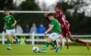 17 October 2019; Kevin Zefi of Republic of Ireland in action against Daniels Nosegbe Suško of Latvia during the Under-15 UEFA Development Tournament match between Republic of Ireland and Latvia at Solar 21 Park, Castlebar, Mayo. Photo by Eóin Noonan/Sportsfile