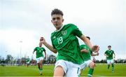 17 October 2019; Adam Nugent of Republic of Ireland celebrates after scoring his side's second goal of the game during the Under-15 UEFA Development Tournament match between Republic of Ireland and Latvia at Solar 21 Park, Castlebar, Mayo. Photo by Eóin Noonan/Sportsfile