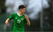 17 October 2019; Adam Nugent of Republic of Ireland celebrates after scoring his side's third goal of the game during the Under-15 UEFA Development Tournament match between Republic of Ireland and Latvia at Solar 21 Park, Castlebar, Mayo. Photo by Eóin Noonan/Sportsfile