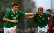 17 October 2019; Adam Nugent of Republic of Ireland, right, celebrates with team-mate Caden McLoughlin after scoring his side's second goal of the game during the Under-15 UEFA Development Tournament match between Republic of Ireland and Latvia at Solar 21 Park, Castlebar, Mayo. Photo by Eóin Noonan/Sportsfile