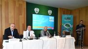 18 October 2019; In attendance, from left, Declan Conroy, Project Leader, UEFA EURO 2020, Dublin, Superintendent Tim Burke, Donnybrook Garda Station, Barry Kenny, Iarnród Éireann Head of Corporate Communications, and FAI Director of Communications Cathal Dervan during a media briefing, at the Aviva Stadium, where it was announced Lansdowne Road DART Station will close temporarily on the evening of Monday, 18th November for the UEFA EURO 2020 Qualifying match between Republic of Ireland and Denmark. This closure, which will take place between 5.30pm and 11pm, is part of a trial operational exercise ahead of the Aviva Stadium’s hosting of four games during UEFA EURO 2020 next summer. DART services will continue as scheduled, but passengers will be required to disembark at either Grand Canal Dock DART Station or Sandymount DART Station during the closure. The matches at EURO 2020 will have different profiles, requirements, mobility patterns, and ticketing systems to a normal game at Aviva Stadium. Following reviews at UEFA Tournament and Finals, UEFA has made a recommendation to increase the size of the Outer Perimeter in order to ensure there is no congestion in all areas around the Aviva Stadium.  Photo by Stephen McCarthy/Sportsfile