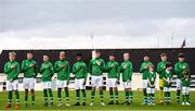 17 October 2019; Republic of Ireland players stand for the playing of Amhrán na bhFiann prior to the Under-15 UEFA Development Tournament match between Republic of Ireland and Latvia at Solar 21 Park, Castlebar, Mayo. Photo by Eóin Noonan/Sportsfile