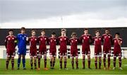 17 October 2019; Latvia players stand for the National Anthems prior to the Under-15 UEFA Development Tournament match between Republic of Ireland and Latvia at Solar 21 Park, Castlebar, Mayo. Photo by Eóin Noonan/Sportsfile