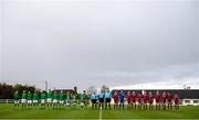 17 October 2019; Both teams stand for the National Anthems prior to the Under-15 UEFA Development Tournament match between Republic of Ireland and Latvia at Solar 21 Park, Castlebar, Mayo. Photo by Eóin Noonan/Sportsfile
