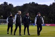 18 October 2019; Shamrock Rovers management, from left, goalkeeping coach Jose Ferrer, coach Glenn Cronin, manager Stephen Bradley, and strength & conditioning coach Darren Dillon ahead of the SSE Airtricity League Premier Division match between UCD and Shamrock Rovers at The UCD Bowl in Belfield, Dublin. Photo by Ben McShane/Sportsfile