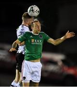 18 October 2019; Seán Hoare of Dundalk beats Karl Sheppard of Cork City to the header during the SSE Airtricity League Premier Division match between Cork City and Dundalk at Turners Cross in Cork. Photo by Piaras Ó Mídheach/Sportsfile