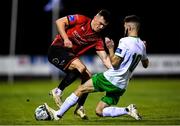 18 October 2019; James Brown of Drogheda United is tackled by Kieran Marty Waters of Cabinteely during the SSE Airtricity League First Division Promotion / Relegation Play-off Series First Leg match between Cabinteely and Drogheda United at Stradbrook Road in Blackrock, Dublin. Photo by Eóin Noonan/Sportsfile