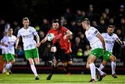 18 October 2019; Sean Brennan of Drogheda United in action against Jack Tuite of Cabinteely during the SSE Airtricity League First Division Promotion / Relegation Play-off Series First Leg match between Cabinteely and Drogheda United at Stradbrook Road in Blackrock, Dublin. Photo by Eóin Noonan/Sportsfile