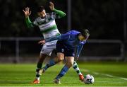 18 October 2019; Jason McClellen of UCD in action against Daniel Lafferty of Shamrock Rovers during the SSE Airtricity League Premier Division match between UCD and Shamrock Rovers at The UCD Bowl in Belfield, Dublin. Photo by Ben McShane/Sportsfile