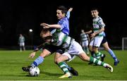 18 October 2019; Brandon Kavanagh of Shamrock Rovers in action against Daniel Tobin of UCD during the SSE Airtricity League Premier Division match between UCD and Shamrock Rovers at The UCD Bowl in Belfield, Dublin. Photo by Ben McShane/Sportsfile