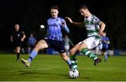 18 October 2019; Neil Farrugia of Shamrock Rovers in action against Jason McClellen of UCD during the SSE Airtricity League Premier Division match between UCD and Shamrock Rovers at The UCD Bowl in Belfield, Dublin. Photo by Ben McShane/Sportsfile