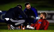 18 October 2019; Conor Kearns of UCD receives medical attention after picking up an injury during the SSE Airtricity League Premier Division match between UCD and Shamrock Rovers at The UCD Bowl in Belfield, Dublin. Photo by Ben McShane/Sportsfile