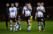 18 October 2019; Dundalk players, from left, Michael Duffy, Seán Hoare and Dane Massey, leave the field dejected after the SSE Airtricity League Premier Division match between Cork City and Dundalk at Turners Cross in Cork. Photo by Piaras Ó Mídheach/Sportsfile