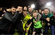 18 October 2019; Bohemians players, from left, Danny Mandroiu, James Talbot and Ross Tierney celebrate with fans following the SSE Airtricity League Premier Division match between St Patrick's Athletic and Bohemians at Richmond Park in Dublin. Photo by Harry Murphy/Sportsfile