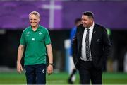 19 October 2019; Ireland head coach Joe Schmidt, left, with, New Zealand head coach Steve Hansen before the 2019 Rugby World Cup Quarter-Final match between New Zealand and Ireland at the Tokyo Stadium in Chofu, Japan. Photo by Ramsey Cardy/Sportsfile