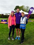 19 October 2019; Vhi ambassador and Olympian David Gillick, centre, with Julie Dowd, Event Director, left, and Joanne Bruen, Run Director, right, ahead of the Porterstown parkrun where Vhi hosted a special event to celebrate their partnership with parkrun Ireland. David was on hand to lead the warm up for parkrun participants before completing the 5km free event. Parkrunners enjoyed refreshments post event at the Vhi Rehydrate, Relax, Refuel and Reward areas. parkrun in partnership with Vhi support local communities in organising free, weekly, timed 5k runs every Saturday at 9.30am. To register for a parkrun near you visit www.parkrun.ie. Photo by Seb Daly/Sportsfile