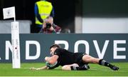 19 October 2019; Beauden Barrett of New Zealand scores his side's third try during the 2019 Rugby World Cup Quarter-Final match between New Zealand and Ireland at the Tokyo Stadium in Chofu, Japan. Photo by Juan Gasparini/Sportsfile