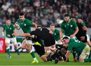 19 October 2019; Conor Murray of Ireland is tackled by Aaron Smith and Sam Cane of New Zealand during the 2019 Rugby World Cup Quarter-Final match between New Zealand and Ireland at the Tokyo Stadium in Chofu, Japan. Photo by Brendan Moran/Sportsfile