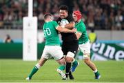 19 October 2019; Ardie Savea of New Zealand is tackled by Jonathan Sexton of Ireland during the 2019 Rugby World Cup Quarter-Final match between New Zealand and Ireland at the Tokyo Stadium in Chofu, Japan. Photo by Juan Gasparini/Sportsfile