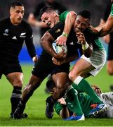 19 October 2019; Sevu Reece of New Zealand is tackled by Jonathan Sexton of Ireland during the 2019 Rugby World Cup Quarter-Final match between New Zealand and Ireland at the Tokyo Stadium in Chofu, Japan. Photo by Ramsey Cardy/Sportsfile