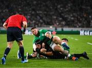 19 October 2019; Matt Todd of New Zealand scores a try, despite the tackle of Andrew Porter of Ireland during the 2019 Rugby World Cup Quarter-Final match between New Zealand and Ireland at the Tokyo Stadium in Chofu, Japan. Photo by Ramsey Cardy/Sportsfile