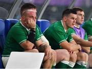 19 October 2019; Ireland captain Rory Best and team-mate Jonathan Sexton look on from the bench during the 2019 Rugby World Cup Quarter-Final match between New Zealand and Ireland at the Tokyo Stadium in Chofu, Japan. Photo by Brendan Moran/Sportsfile