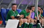 19 October 2019; Ireland captain Rory Best and team-mate Jonathan Sexton look on late in the game from the bench during the 2019 Rugby World Cup Quarter-Final match between New Zealand and Ireland at the Tokyo Stadium in Chofu, Japan. Photo by Brendan Moran/Sportsfile