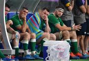 19 October 2019; Ireland players, from left, Peter O'Mahony, Rob Kearney, Cian Healy, and Iain Henderson look on as New Zealand score their sixth try during the 2019 Rugby World Cup Quarter-Final match between New Zealand and Ireland at the Tokyo Stadium in Chofu, Japan. Photo by Brendan Moran/Sportsfile