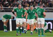 19 October 2019; Ireland players, including Rhys Ruddock, left, and Josh van der Flier, react after New Zealand scored their side's sixth try during the 2019 Rugby World Cup Quarter-Final match between New Zealand and Ireland at the Tokyo Stadium in Chofu, Japan. Photo by Brendan Moran/Sportsfile