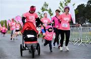 19 October 2019; Participants, Colm Dempsey, Luca Dempsey, aged 2, and Masina Dempsey, from Ratoath, Co. Meath, on their way to finishing the Great Pink Run with Glanbia, which took place in Dublin’s Phoenix Park on Saturday, October 19th 2019. Over 10,000 men, women and children took part in both the 10K challenge and the 5K fun run across three locations, raising over €600,000 to support Breast Cancer Ireland’s pioneering research and awareness programmes. The Kilkenny Great Pink Run will take place on Sunday, 20th and the inaugural Chicago run took place on October, 5th in Diversey Harbor. For more information go to www.breastcancerireland.com. Photo by Sam Barnes/Sportsfile