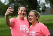 19 October 2019; Kaylee Darby and Lauren McGovern from Navan, Meath take a selfie during the Great Pink Run with Glanbia, which took place in Dublin’s Phoenix Park on Saturday, October 19th 2019. Over 10,000 men, women and children took part in both the 10K challenge and the 5K fun run across three locations, raising over €600,000 to support Breast Cancer Ireland’s pioneering research and awareness programmes. The Kilkenny Great Pink Run will take place on Sunday, 20th and the inaugural Chicago run took place on October, 5th in Diversey Harbor. For more information go to www.breastcancerireland.com. Photo by Eóin Noonan/Sportsfile