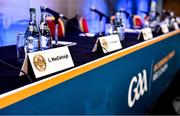 19 October 2019; The placecard of GAA Trustee and GAA Presidential candidate Larry McCarthy at the top table before the GAA Special Congress at Páirc Uí Chaoimh in Cork. Photo by Piaras Ó Mídheach/Sportsfile