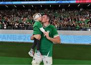 19 October 2019; Peter O'Mahony of Ireland kisses his daughter Indie following the 2019 Rugby World Cup Quarter-Final match between New Zealand and Ireland at the Tokyo Stadium in Chofu, Japan. Photo by Brendan Moran/Sportsfile