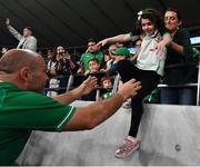 19 October 2019; Rory Best of Ireland with his daughter Penny after the 2019 Rugby World Cup Quarter-Final match between New Zealand and Ireland at the Tokyo Stadium in Chofu, Japan. Photo by Brendan Moran/Sportsfile