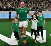19 October 2019; Rory Best of Ireland with his children Richie, Penny and Ben after the 2019 Rugby World Cup Quarter-Final match between New Zealand and Ireland at the Tokyo Stadium in Chofu, Japan. Photo by Brendan Moran/Sportsfile