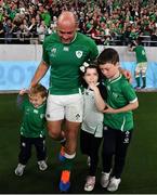 19 October 2019; Rory Best of Ireland with his children Richie, Penny and Ben after the 2019 Rugby World Cup Quarter-Final match between New Zealand and Ireland at the Tokyo Stadium in Chofu, Japan. Photo by Brendan Moran/Sportsfile