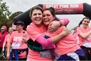 19 October 2019; Participants Emma Tate, left, and Caroline Fox, from Dublin, celebrate finishing the Great Pink Run with Glanbia, which took place in Dublin’s Phoenix Park on Saturday, October 19th 2019. Over 10,000 men, women and children took part in both the 10K challenge and the 5K fun run across three locations, raising over €600,000 to support Breast Cancer Ireland’s pioneering research and awareness programmes. The Kilkenny Great Pink Run will take place on Sunday, 20th and the inaugural Chicago run took place on October, 5th in Diversey Harbor. For more information go to www.breastcancerireland.com. Photo by Sam Barnes/Sportsfile