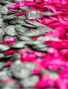 19 October 2019; Participants medals await collection during the Great Pink Run with Glanbia, which took place in Dublin’s Phoenix Park on Saturday, October 19th 2019. Over 10,000 men, women and children took part in both the 10K challenge and the 5K fun run across three locations, raising over €600,000 to support Breast Cancer Ireland’s pioneering research and awareness programmes. The Kilkenny Great Pink Run will take place on Sunday, 20th and the inaugural Chicago run took place on October, 5th in Diversey Harbor. For more information go to www.breastcancerireland.com. Photo by Eóin Noonan/Sportsfile