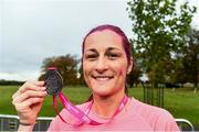 19 October 2019; Jennifer Dunne with her medal folllowing the Great Pink Run with Glanbia, which took place in Dublin’s Phoenix Park on Saturday, October 19th 2019. Over 10,000 men, women and children took part in both the 10K challenge and the 5K fun run across three locations, raising over €600,000 to support Breast Cancer Ireland’s pioneering research and awareness programmes. The Kilkenny Great Pink Run will take place on Sunday, 20th and the inaugural Chicago run took place on October, 5th in Diversey Harbor. For more information go to www.breastcancerireland.com. Photo by Eóin Noonan/Sportsfile