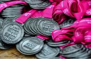 19 October 2019; A general view of the particpants medals awaiting collection during the Great Pink Run with Glanbia, which took place in Dublin’s Phoenix Park on Saturday, October 19th 2019. Over 10,000 men, women and children took part in both the 10K challenge and the 5K fun run across three locations, raising over €600,000 to support Breast Cancer Ireland’s pioneering research and awareness programmes. The Kilkenny Great Pink Run will take place on Sunday, 20th and the inaugural Chicago run took place on October, 5th in Diversey Harbor. For more information go to www.breastcancerireland.com. Photo by Sam Barnes/Sportsfile
