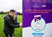 19 October 2019; Participants at the Vhi Rewards Booth during the Porterstown parkrun where Vhi hosted a special event to celebrate their partnership with parkrun Ireland. Vhi ambassador and Olympian David Gillick was on hand to lead the warm up for parkrun participants before completing the 5km free event. Parkrunners enjoyed refreshments post event at the Vhi Rehydrate, Relax, Refuel and Reward areas. parkrun in partnership with Vhi support local communities in organising free, weekly, timed 5k runs every Saturday at 9.30am. To register for a parkrun near you visit www.parkrun.ie. Photo by Seb Daly/Sportsfile