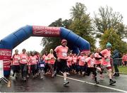 19 October 2019; Participants at the start of the 5km event during the Great Pink Run with Glanbia, which took place in Dublin’s Phoenix Park on Saturday, October 19th 2019. Over 10,000 men, women and children took part in both the 10K challenge and the 5K fun run across three locations, raising over €600,000 to support Breast Cancer Ireland’s pioneering research and awareness programmes. The Kilkenny Great Pink Run will take place on Sunday, 20th and the inaugural Chicago run took place on October, 5th in Diversey Harbor. For more information go to www.breastcancerireland.com. Photo by Sam Barnes/Sportsfile