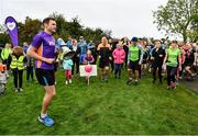 19 October 2019; Vhi ambassador and Olympian David Gillick leads the warm-up at the Porterstown parkrun where Vhi hosted a special event to celebrate their partnership with parkrun Ireland. Parkrunners enjoyed refreshments post event at the Vhi Rehydrate, Relax, Refuel and Reward areas. parkrun in partnership with Vhi support local communities in organising free, weekly, timed 5k runs every Saturday at 9.30am. To register for a parkrun near you visit www.parkrun.ie. Photo by Seb Daly/Sportsfile