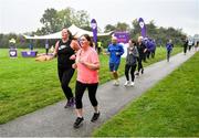 19 October 2019; Participants during the Porterstown parkrun where Vhi hosted a special event to celebrate their partnership with parkrun Ireland. Vhi ambassador and Olympian David Gillick was on hand to lead the warm up for parkrun participants before completing the 5km free event. Parkrunners enjoyed refreshments post event at the Vhi Rehydrate, Relax, Refuel and Reward areas. parkrun in partnership with Vhi support local communities in organising free, weekly, timed 5k runs every Saturday at 9.30am. To register for a parkrun near you visit www.parkrun.ie. Photo by Seb Daly/Sportsfile